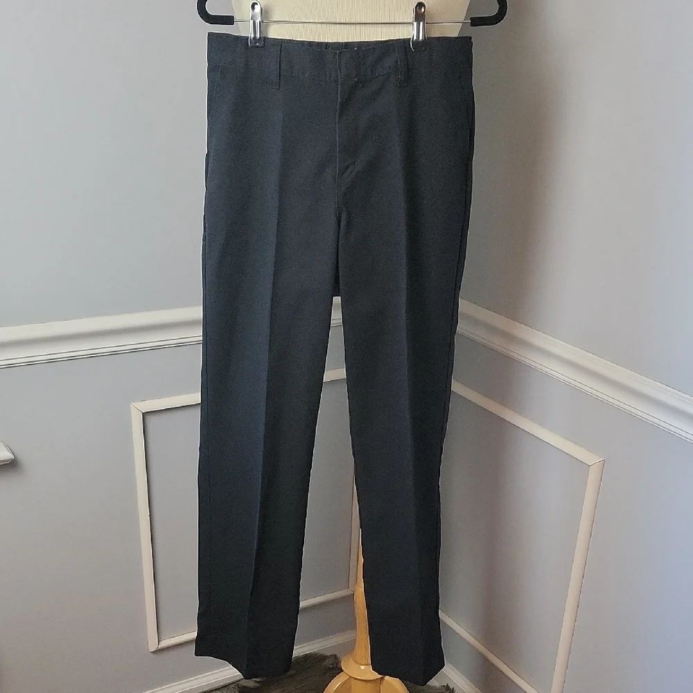 DICKIES Black Chino Style Straight Leg Dress‎ Casual Adjustable Waist Pants 16